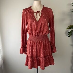 Saltwater Luxe Lena Mini Dress Ruffles Long Sleeves Front Tie Diamond Dotted